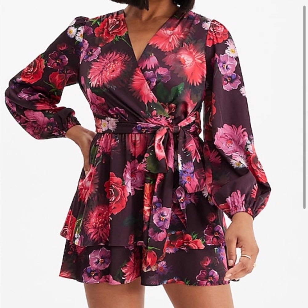 Express Floral Satin Ruffle Romper (worn once)